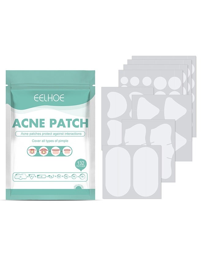 EELHOE Pimple Patches Acne Patches, 5 Sizes 132 Patches Pimple Patches For Face, Chin Or Body, Acne Treatment with Tea Tree And Salicylic Acid, Hydrocolloid Bandages For Acne Skin - Image 1