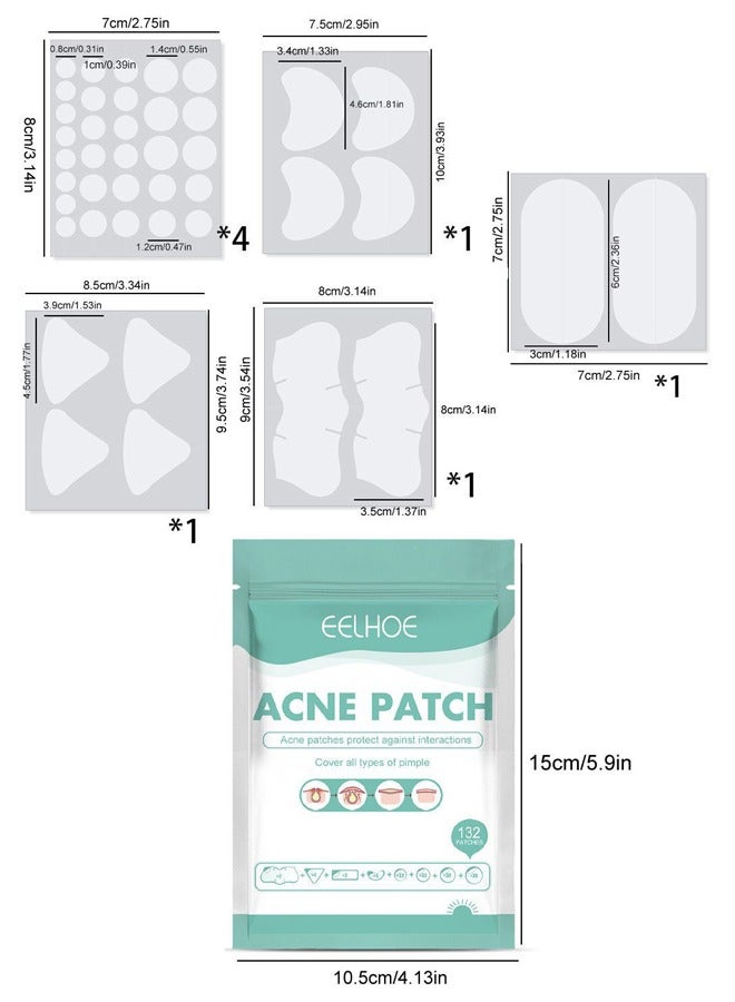 EELHOE Pimple Patches Acne Patches, 5 Sizes 132 Patches Pimple Patches For Face, Chin Or Body, Acne Treatment with Tea Tree And Salicylic Acid, Hydrocolloid Bandages For Acne Skin - Image 2