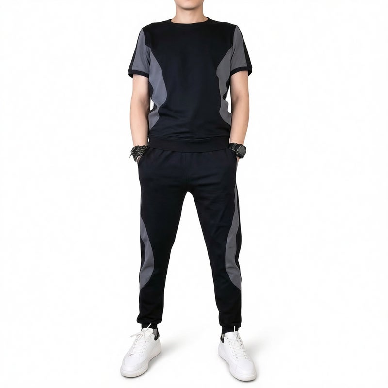 Men's Summer Sports Set Short Sleeve T-Shirt and Long Pants Two-Piece Track Suit - Image 1