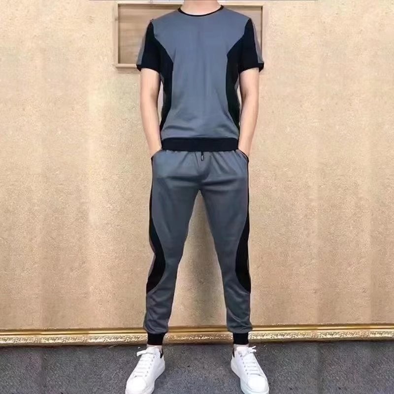 Men's Summer Sports Set Short Sleeve T-Shirt and Long Pants Two-Piece Track Suit - Image 2