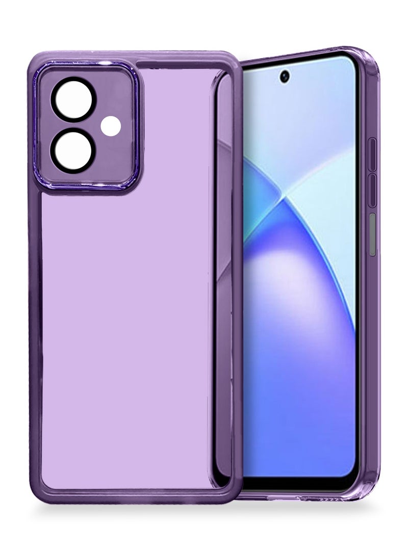 دبليو تيك غطاء خلفي أنيق بحواف مطلية للكاميرا لهاتف Infinix Smart 10 4G 2025، مصنوع من سيليكون TPU شفاف ناعم، واقي كاميرا، فائق النحافة - بنفسجي باذنجاني - Image 1