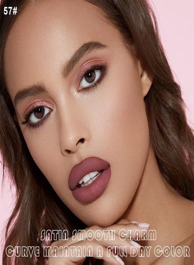 AMY'S DIARY 2Pcs Rosewood Brown Matte Lip Liner and Lipstick Makeup Set, Green Lip Stain Lip Gloss Matt Liquid Lipstick 24H Long Lasting lapiz labiales mate 24 horas originales larga duracion (57#) - Image 2