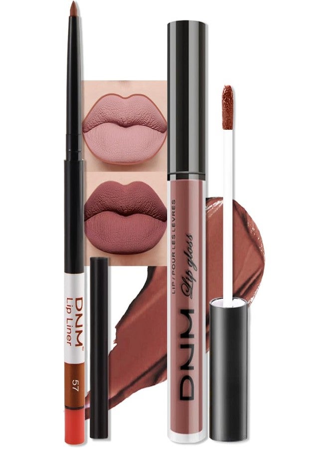 AMY'S DIARY 2Pcs Rosewood Brown Matte Lip Liner and Lipstick Makeup Set, Green Lip Stain Lip Gloss Matt Liquid Lipstick 24H Long Lasting lapiz labiales mate 24 horas originales larga duracion (57#) - Image 1