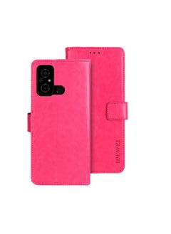 HuHa Case Cover For Xiaomi Poco C55/Redmi 12C/Redmi 11A idewei Crazy Horse Texture Leather Phone Case with Holder Rose Red 