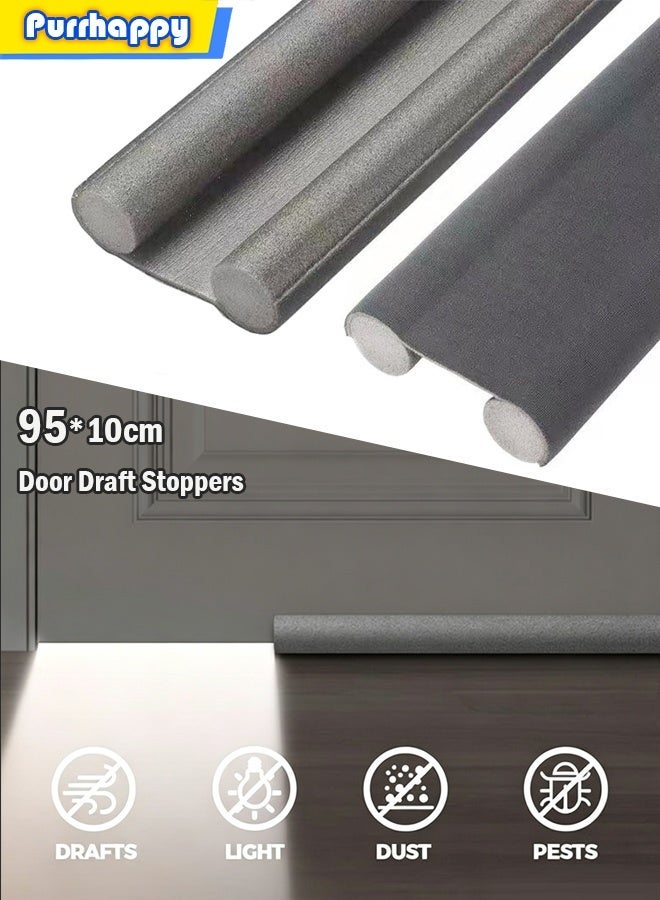 Purrhappy 1/3Pcs Door Bottom Seal Strip 95cm(L), Adjustable Door Draft Air Stopper, Windproof Dustproof Soundproof Bug Insect Protector Blocker, Cuttable Washable Door Gap Filler, Energy Saving Weather Stripping for Bedroom, Bathroom, Office, Home Interior Doors (Grey) - Image 1