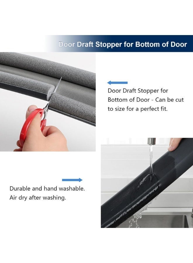 Purrhappy 1/3Pcs Door Bottom Seal Strip 95cm(L), Adjustable Door Draft Air Stopper, Windproof Dustproof Soundproof Bug Insect Protector Blocker, Cuttable Washable Door Gap Filler, Energy Saving Weather Stripping for Bedroom, Bathroom, Office, Home Interior Doors (Grey) - Image 5