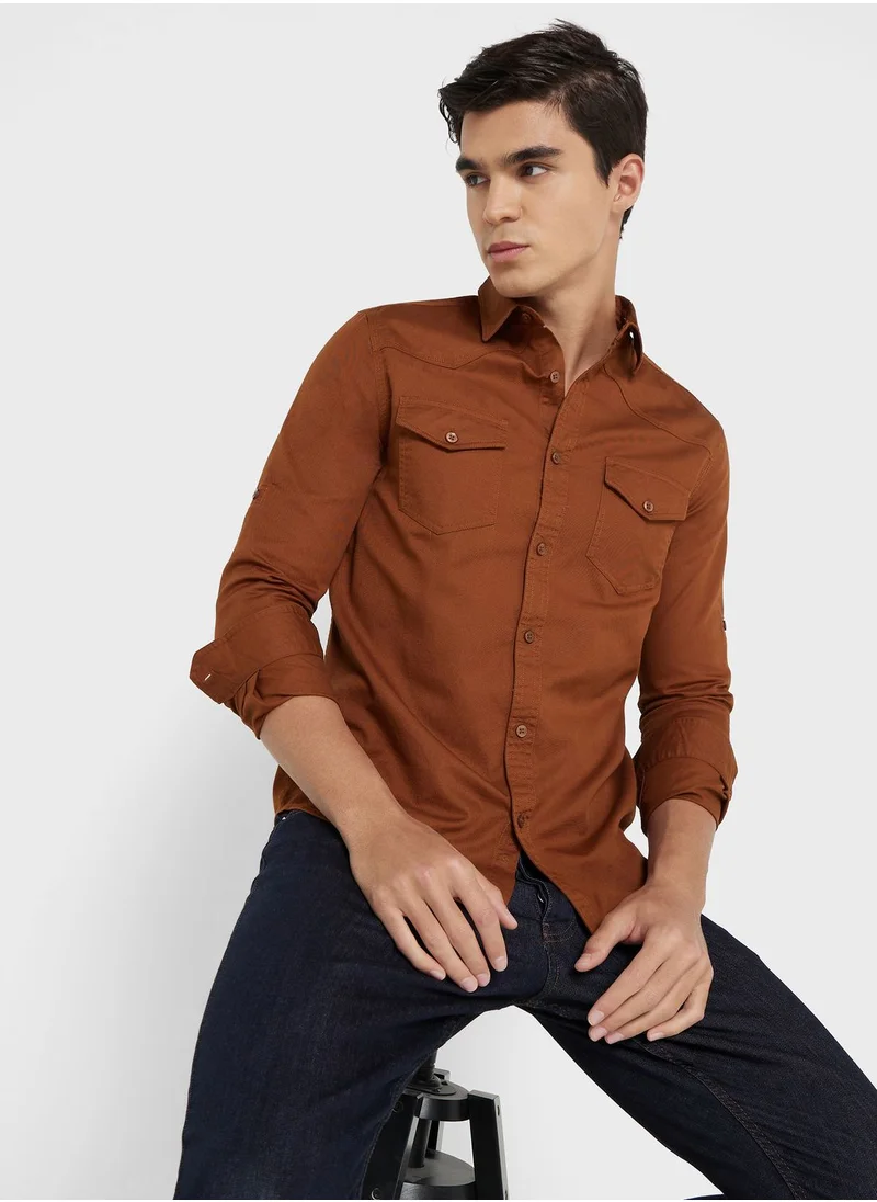 سفنتي فايف Men Brown Regular Fit Solid Sustainable Casual Shirt