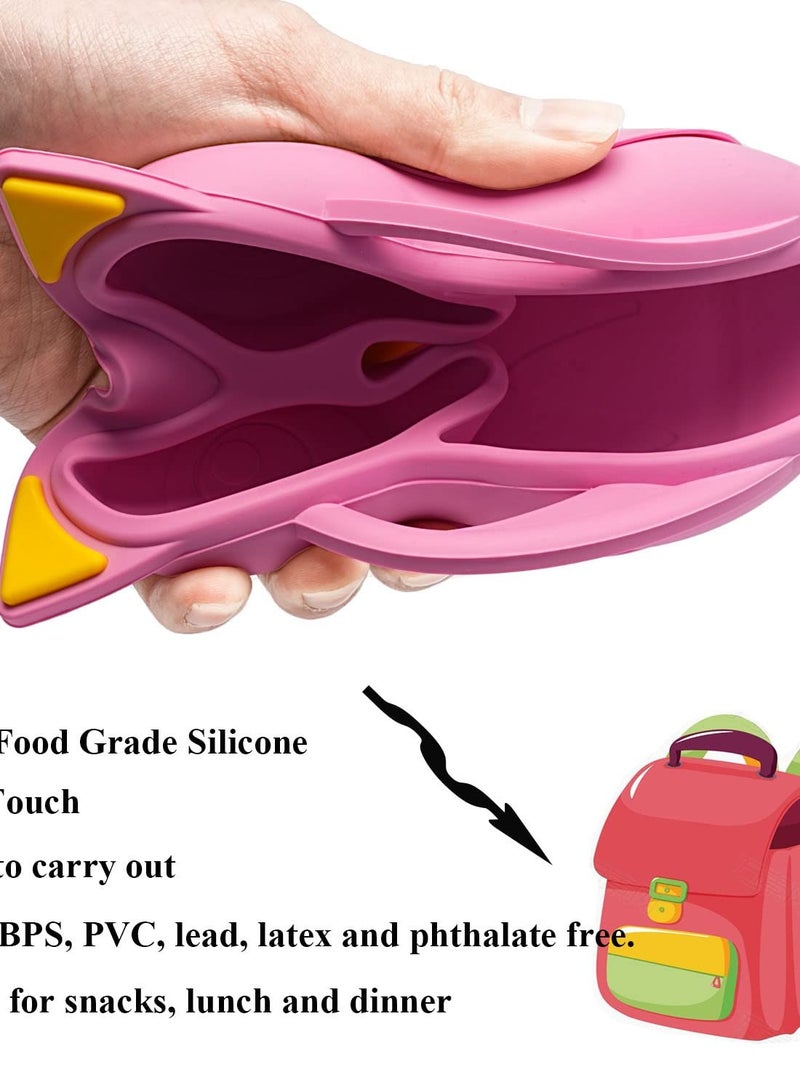 Excefore Suction Plate for Baby, Silicone Divided Plates with Suction, Toddler Baby Spoon Fork Plate Set, Perfect Baby Dishes with Kids Plates, Pink Owl Design - Image 5