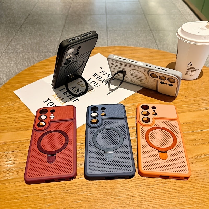 360° Rotating Kickstand Magnetic Phone Case for Samsung Galaxy S26/S26 Ultra/S24 Ultra/S25 Ultra, Precision Camera Cutout, Hollow Design Heat Dissipation, Anti-Fingerprint, Solid Color Business Style - Image 2