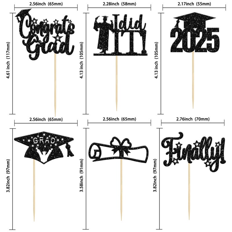 Ephlyn 24 Pack Black 2025 Graduation Cupcake Toppers Glitter Finally Did It Diploma Grad Cap Cupcake Picks Congrats Grad Cake Decorations for 2025 Graduation Theme Party Decorations Supplies - Image 2