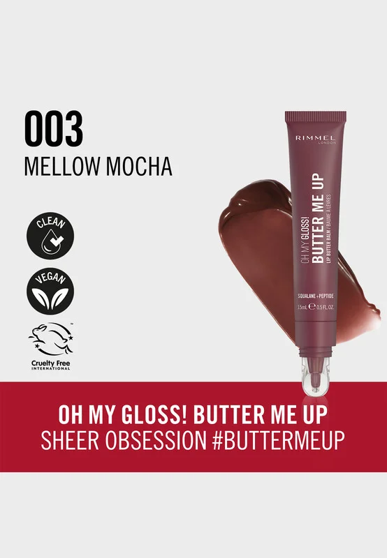 RIMMEL LONDON Oh My Gloss Butter Me Up Lip Butter Balm - 003 - Mellow Mocha, 15ml