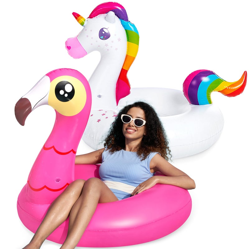JOYIN 2Pack Flamingo Unicorn Pool Float Fun Floaties Inflatable Swimming Pool Tubes Toys Party Decorations Summer Vacation Lake Beach Floaty Swim Rings Raft Lounger for Adults Kids - Image 2