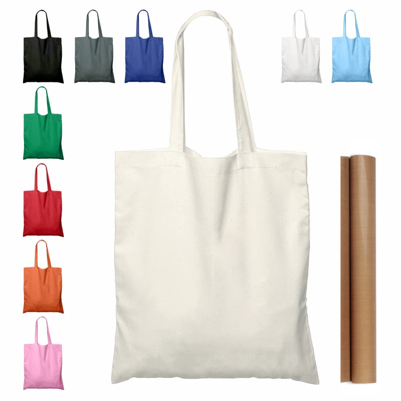 NPBAG 5 | 15 | 25 | 50 Pack 15'' X 16'' Natural Cotton Tote Bags, Lightweight Blank Bulk Cloth bags with 1pc of PTFE Teflon Sheet (5-Pack) - Image 1