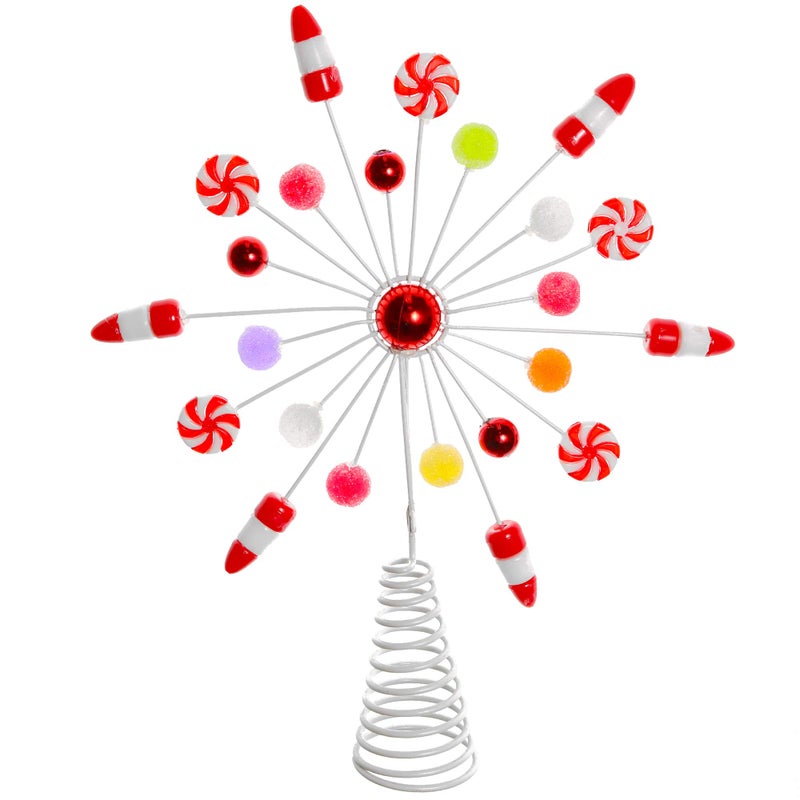 Ornativity Candy Snowflake Tree Topper  Peppermint Candy Cane Gum Drops Candy Corn Snowflakes Xmas Christmas Tree Top Decorations Holiday Decor 10 inch