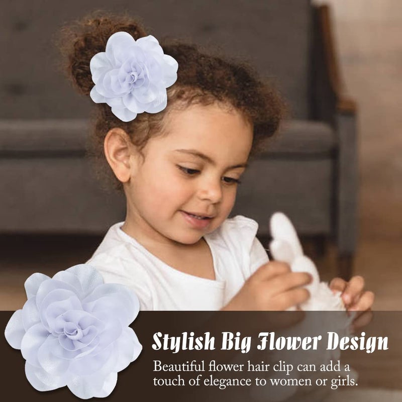 Dizila 12 Pack Satin Solid Large Big Flower Hair Clips Duckbill Alligator Hair Clips Hairpins Barrettes Accessories for Women Girls Teens Kids - Image 3