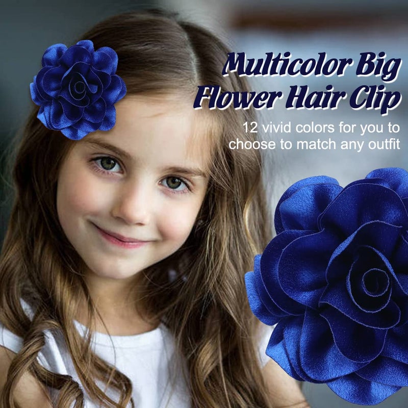 Dizila 12 Pack Satin Solid Large Big Flower Hair Clips Duckbill Alligator Hair Clips Hairpins Barrettes Accessories for Women Girls Teens Kids - Image 4