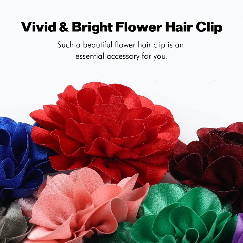 Dizila 12 Pack Satin Solid Large Big Flower Hair Clips Duckbill Alligator Hair Clips Hairpins Barrettes Accessories for Women Girls Teens Kids - Image 5