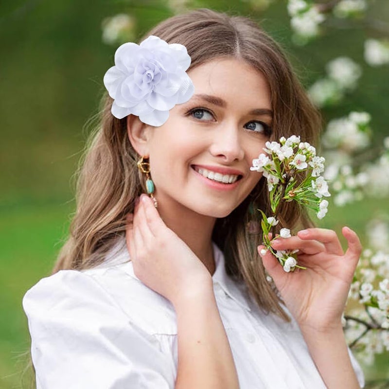 Dizila 12 Pack Satin Solid Large Big Flower Hair Clips Duckbill Alligator Hair Clips Hairpins Barrettes Accessories for Women Girls Teens Kids - Image 2