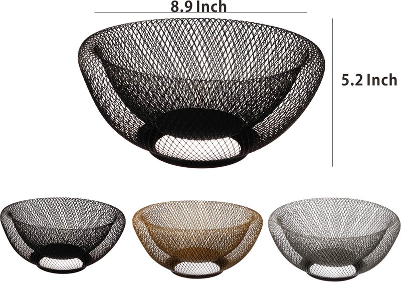 Cq acrylic Metal Wire Fruit Basket,Large Round Storage Baskets for Bread,Metal Wire Bread Fruit Bowl Vegetable Stand Holder for Snacks,Modern Fruit Bowl Decorate Kitchen Counter,Black - Image 2
