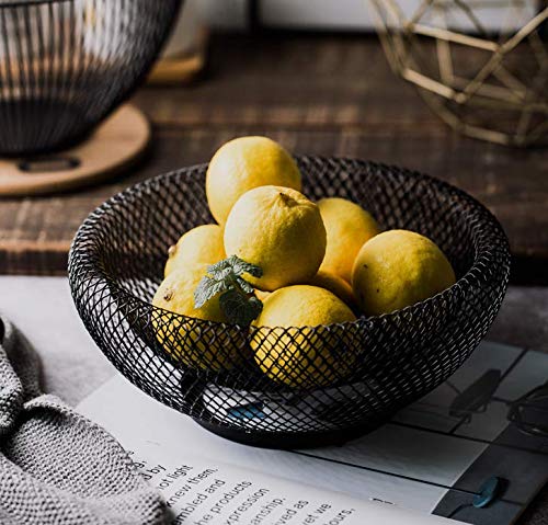 Cq acrylic Metal Wire Fruit Basket,Large Round Storage Baskets for Bread,Metal Wire Bread Fruit Bowl Vegetable Stand Holder for Snacks,Modern Fruit Bowl Decorate Kitchen Counter,Black - Image 3