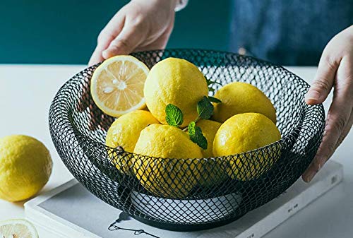 Cq acrylic Metal Wire Fruit Basket,Large Round Storage Baskets for Bread,Metal Wire Bread Fruit Bowl Vegetable Stand Holder for Snacks,Modern Fruit Bowl Decorate Kitchen Counter,Black - Image 4