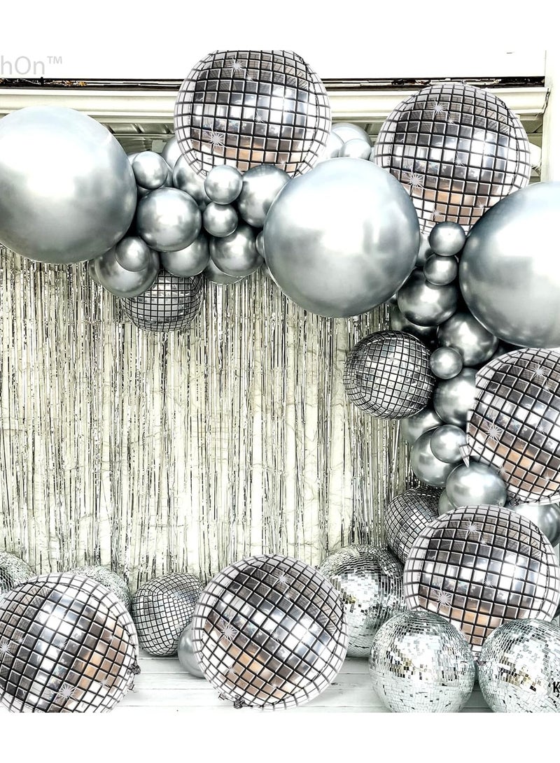 بالونات الديسكو المعدنية  6 قطع بشكل كرة دائرية 4D  لحفلات اعياد الميلاد و الخطوبة مقاس 56 سم/22 انش فضي - Image 2
