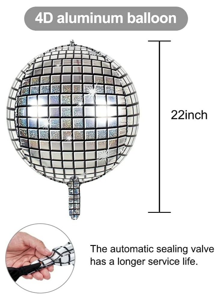 بالونات الديسكو المعدنية  6 قطع بشكل كرة دائرية 4D  لحفلات اعياد الميلاد و الخطوبة مقاس 56 سم/22 انش فضي - Image 3