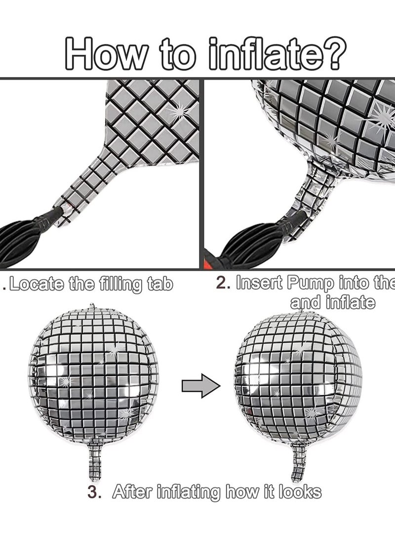 بالونات الديسكو المعدنية  6 قطع بشكل كرة دائرية 4D  لحفلات اعياد الميلاد و الخطوبة مقاس 56 سم/22 انش فضي - Image 4