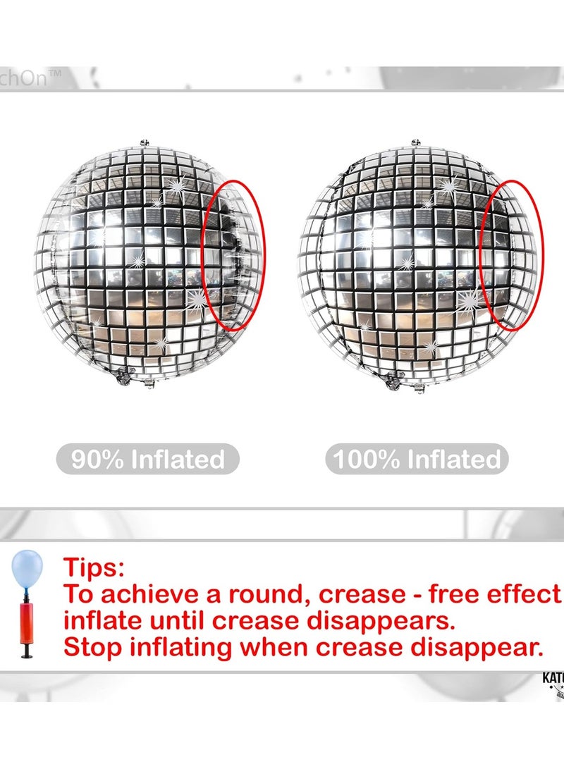 بالونات الديسكو المعدنية  6 قطع بشكل كرة دائرية 4D  لحفلات اعياد الميلاد و الخطوبة مقاس 56 سم/22 انش فضي - Image 5