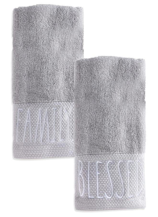 Rae Dunn Rae Dunn Hand Towels, Embroidered Decorative Hand Towel for Kitchen and Bathroom, 100% Cotton, Highly Absorbent, Two Pack, 16x28, Embroidered Blessed/Family  - Image 4