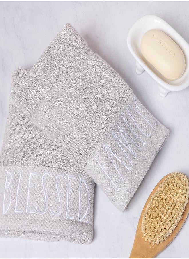 Rae Dunn Rae Dunn Hand Towels, Embroidered Decorative Hand Towel for Kitchen and Bathroom, 100% Cotton, Highly Absorbent, Two Pack, 16x28, Embroidered Blessed/Family  - Image 2