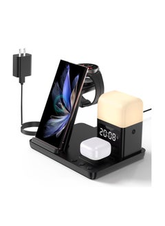 General Wireless Charging Station for Samsung: 5 in 1 Wireless Charger Stand with Alarm Clock, 3 Night Lights, Charging Dock for Samsung S23 Ultra/Galaxy S22/Z Flip 5/Buds, Galaxy Watch 6/5 Pro/4/3  - Image 1