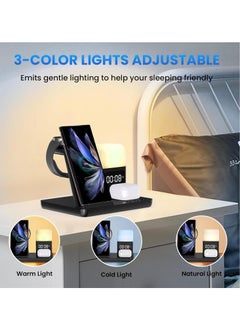 General Wireless Charging Station for Samsung: 5 in 1 Wireless Charger Stand with Alarm Clock, 3 Night Lights, Charging Dock for Samsung S23 Ultra/Galaxy S22/Z Flip 5/Buds, Galaxy Watch 6/5 Pro/4/3  - Image 3