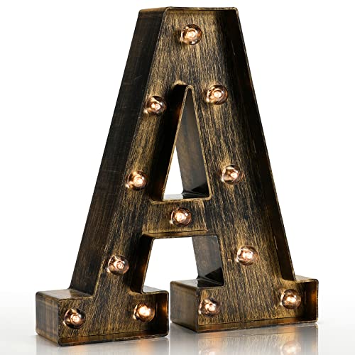 Vintage Light Up Marquee Letters with Lights Illuminated Industrial Style Lighted Alphabet Letter Signs Coffee Bar Apartment Bedroom Wall Home Initials Decor