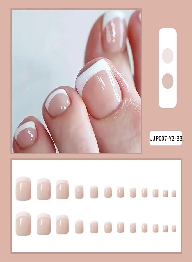 FITVERT 24 Pcs Toe Nails Artificial Short Press On Toe Nails for Women Fake Foot Nails French Nails with Glue Stick on Toe Nails for Women - Image 2