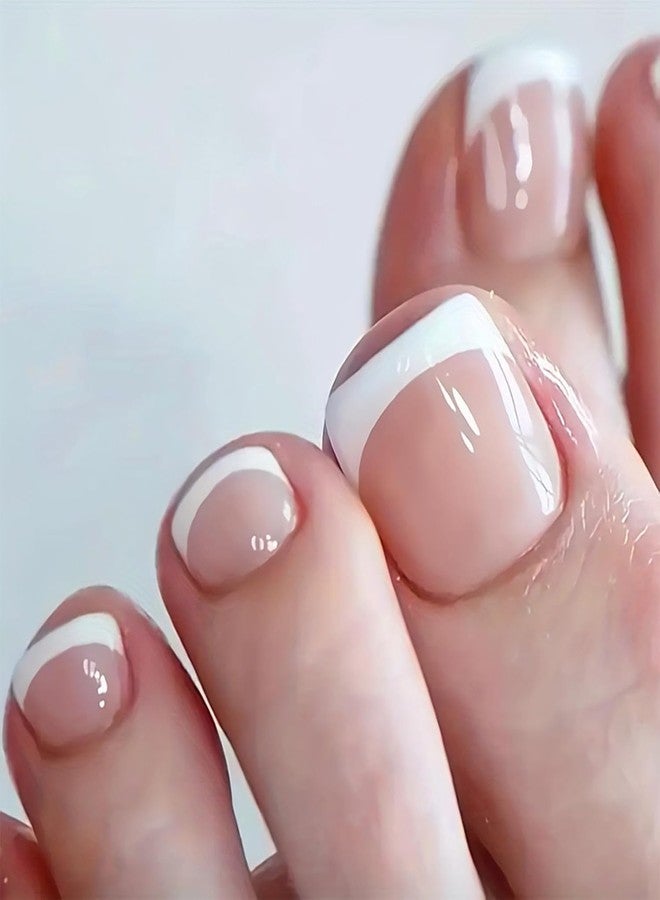 FITVERT 24 Pcs Toe Nails Artificial Short Press On Toe Nails for Women Fake Foot Nails French Nails with Glue Stick on Toe Nails for Women - Image 1