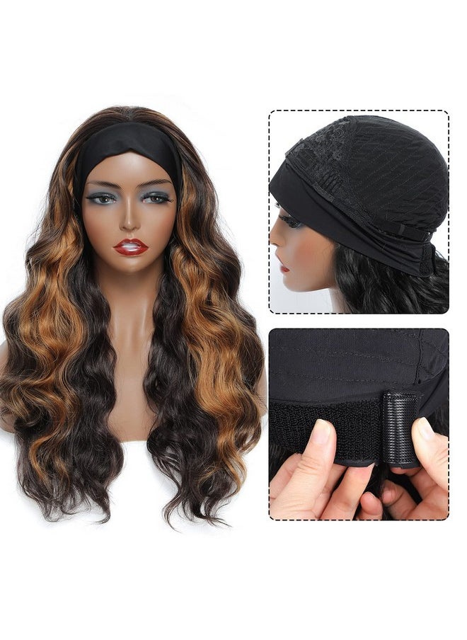 marchqueen Brown Headband Wig 24 Inch Long Wavy Headband Wigs For Black Women Dark Brown Mix Blonde Highlights Loose Wave Headband Wig Synthetic Long Wigs For Women And Girls Daily Party Wear (P6/3027)  - Image 3