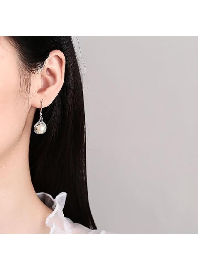 DUNISO Pearl Drop Earring for Women, Hypoallergenic Celtic Knot Zirconia Dangle Earring Good Luck Irish Flower Earrings, Fashion White Pearl Hook Earrings Bohemian Jewelry Gifts for Women Mother - Image 2