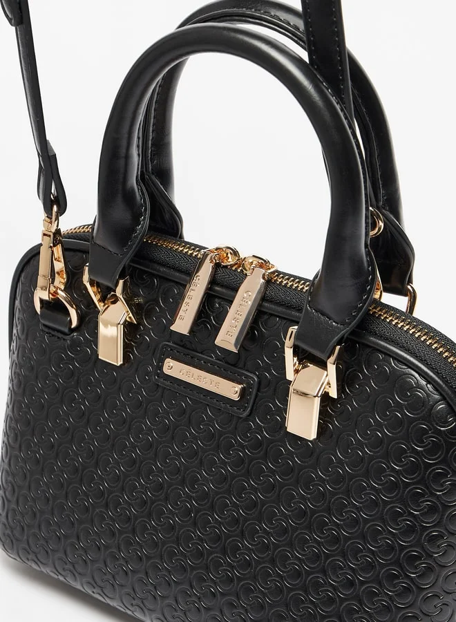 سيليست Monogram Embossed Tote Bag with Detachable Strap and Zip Closure