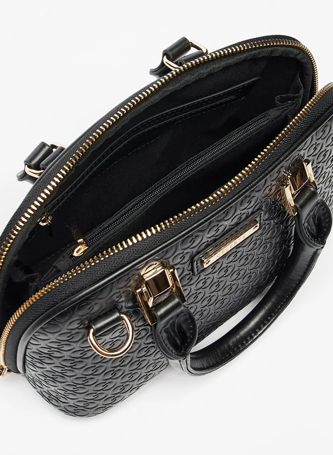 سيليست Monogram Embossed Tote Bag with Detachable Strap and Zip Closure