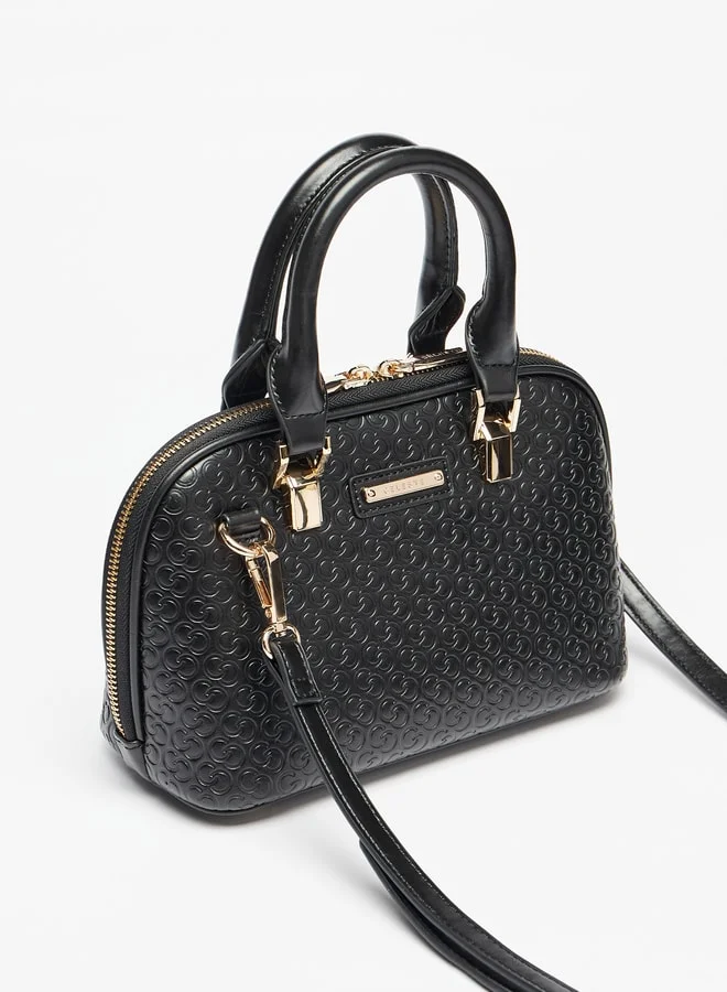 سيليست Monogram Embossed Tote Bag with Detachable Strap and Zip Closure