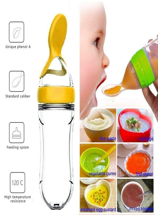 Chopchi Fruit Feeder,Teether & Feeding Spoon Bottle with Squeezy Food for 6 Month Above Baby (Pack of-3, Yellow Set) - Image 3