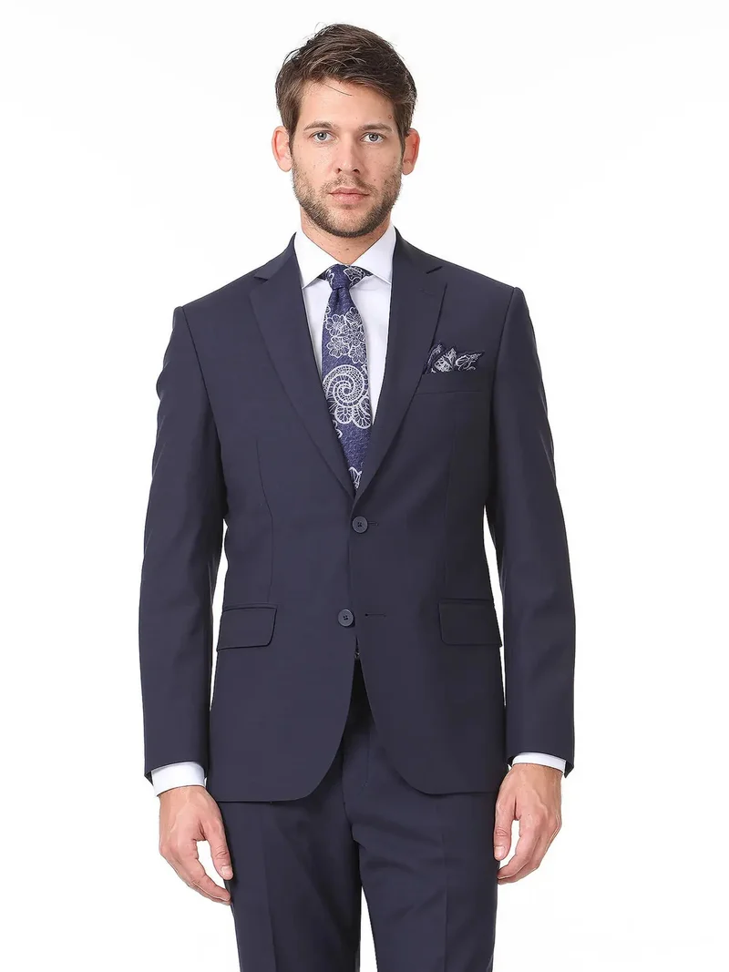 Kip Navy Blue Plain Modern Fit Wool Blended Suit