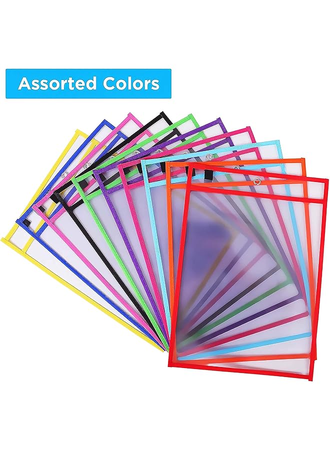 erorex Dry Erase Pockets Clear Reusable Plastic Sleeves Assorted Colors Special Design Waterproof Pocket For Classroom School Office Home For Teachers Students Home Offices And More.  - Image 2
