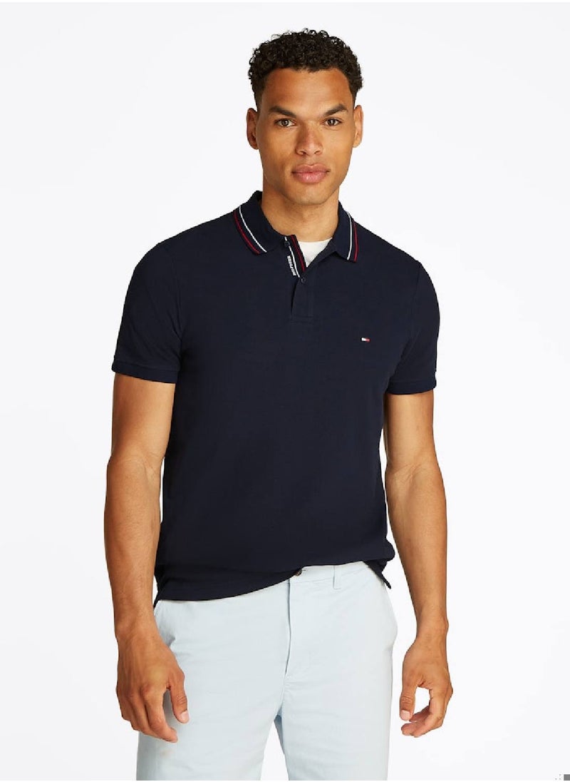 TOMMY HILFIGER Men's Regular Fit Tipped Collar Polo Shirt - Cotton, Blue  - Image 1