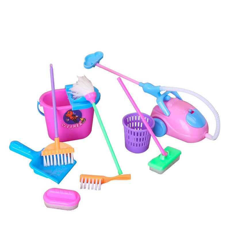 E-TING Miniature Mop Dust Pan, Brush, Broom, Plastic Bucket Doll Housework Cleaning Supplies Tools Set Dollhouse Furniture Decoration Accessories for 7-11.5 inch Dolls Accessories, Multicolored - Image 1