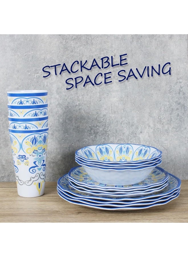 DAPOTO طقم أدوات المائدة من الميلامين لـ 416 قطعة لمجموعة أطباق التخييم مع أطباق العشاء، أطباق السلطة، الأوعية والأكواب - Image 3