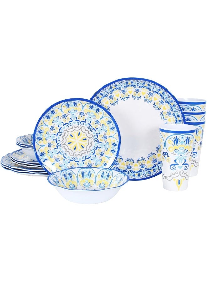 DAPOTO طقم أدوات المائدة من الميلامين لـ 416 قطعة لمجموعة أطباق التخييم مع أطباق العشاء، أطباق السلطة، الأوعية والأكواب - Image 1