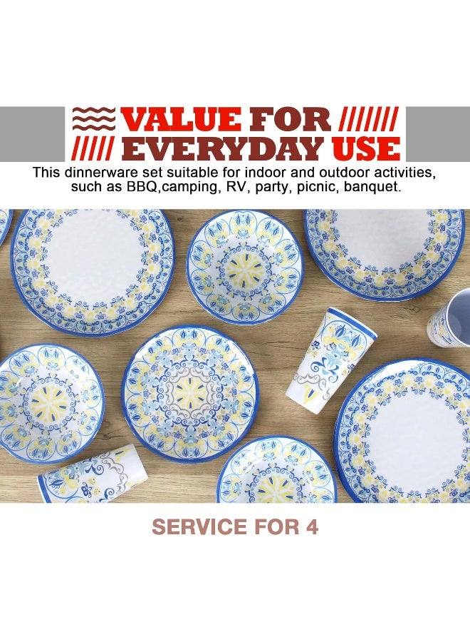 DAPOTO طقم أدوات المائدة من الميلامين لـ 416 قطعة لمجموعة أطباق التخييم مع أطباق العشاء، أطباق السلطة، الأوعية والأكواب - Image 4