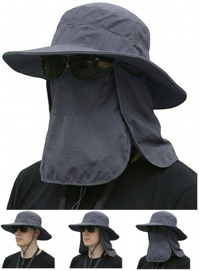 Sun Hat Bucket Hats for Men Women,Outdoor Wide Brim Fishing Hat with Detachable Face Cover & Neck Flap UV Protection - Image 1